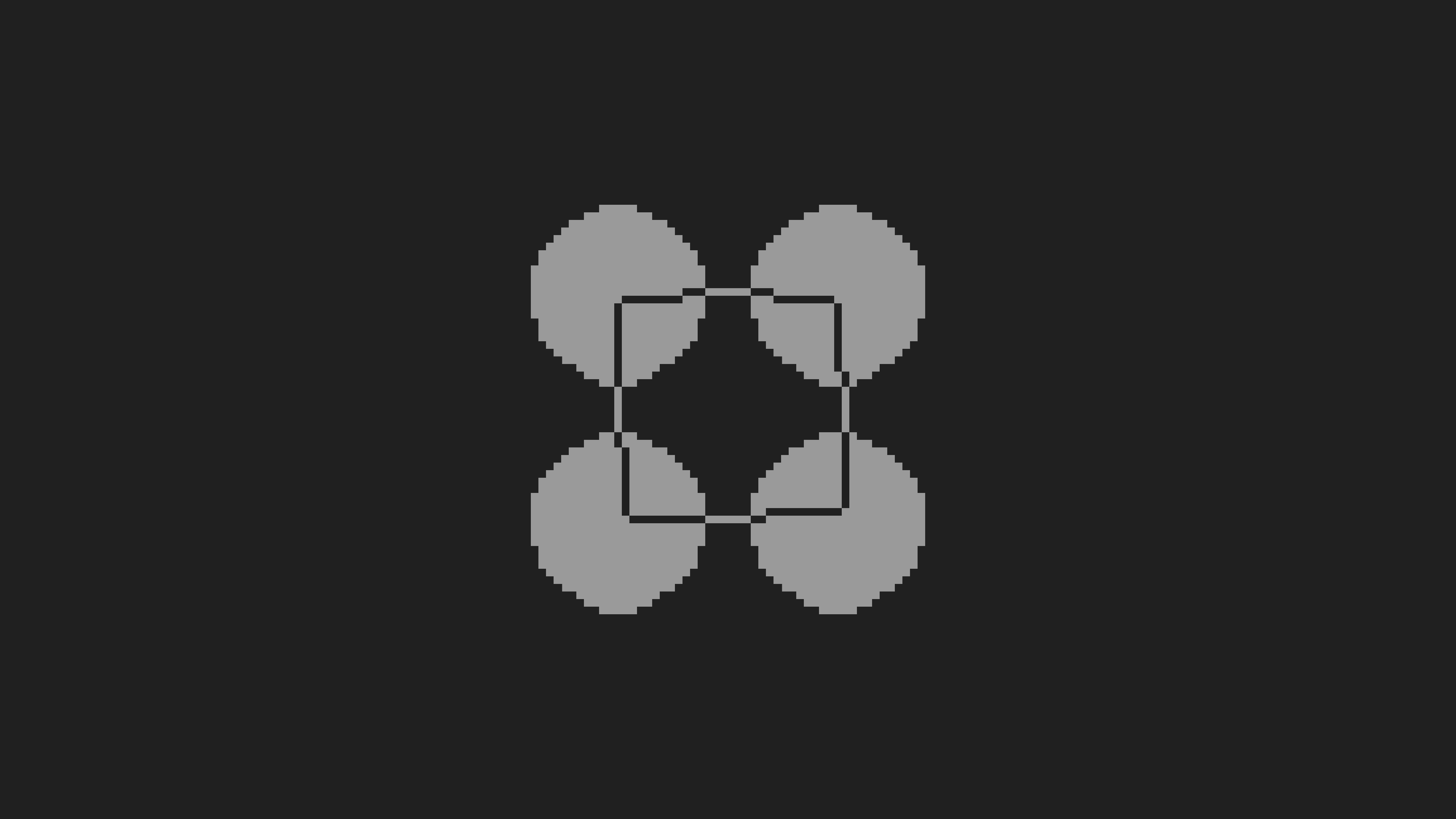 four grey circles interlocked with a square line with a black background